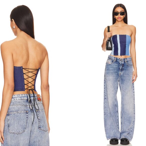MORE TO COME Tie-Up Denim Vitta Corset Top | Size Small - Picture 3 of 3